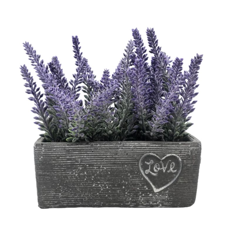 GENERICO - Planta Artificial Morada Macetero Ceramica Rectangular Gris.