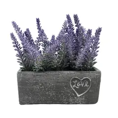 GENERICO - Planta Artificial Morada Macetero Ceramica Rectangular Gris.