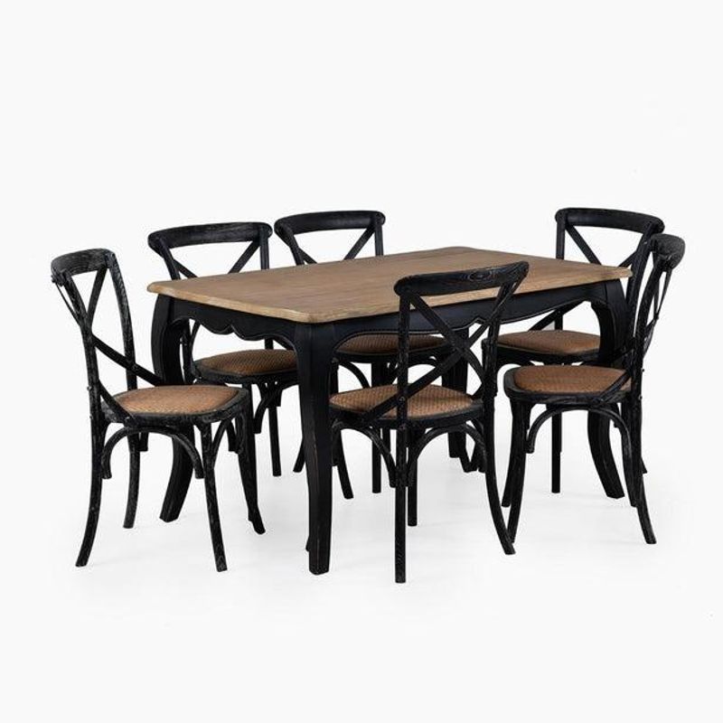 SPAZZIO - Mesa comedor Vittoria rectangular negra + 6 sillas Retro negras
