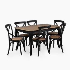 SPAZZIO - Mesa comedor Vittoria rectangular negra + 6 sillas Retro negras