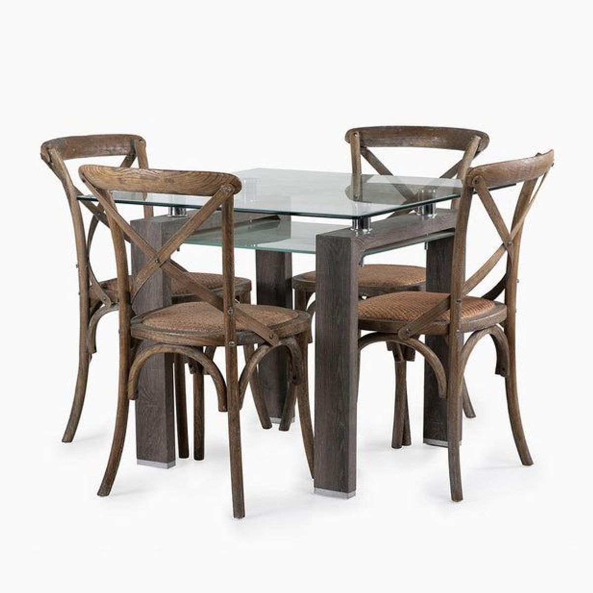 SPAZZIO - Mesa comedor Prisma cuadrada albayalde + 4 sillas Retro albayalde