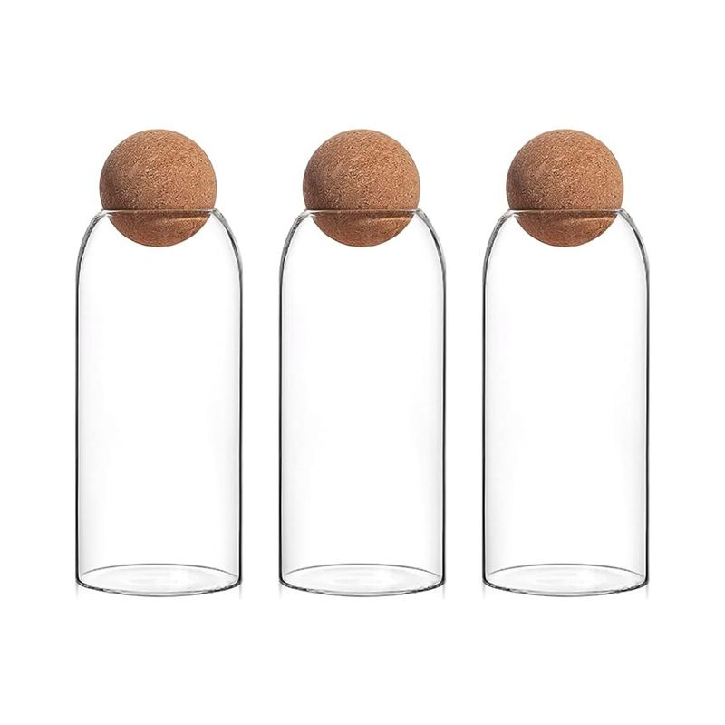 GENERICO - Set 3 Botellas Frascos Vidrio Transparente Tapa De Corcho L