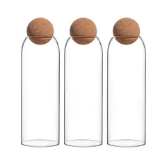 GENERICO - Set 3 Botellas Frascos Vidrio Transparente Tapa De Corcho XL