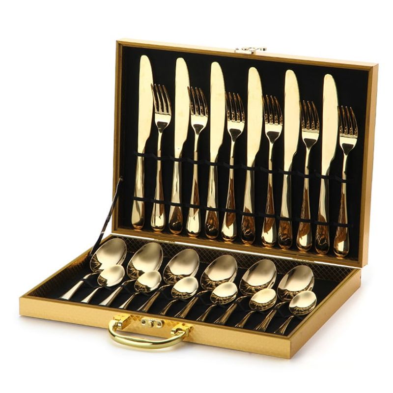 U BUY - Juego Cuchilleria 24 Piezas Set Cubiertos Dorados Completo