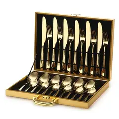 U BUY - Juego Cuchilleria 24 Piezas Set Cubiertos Dorados Completo
