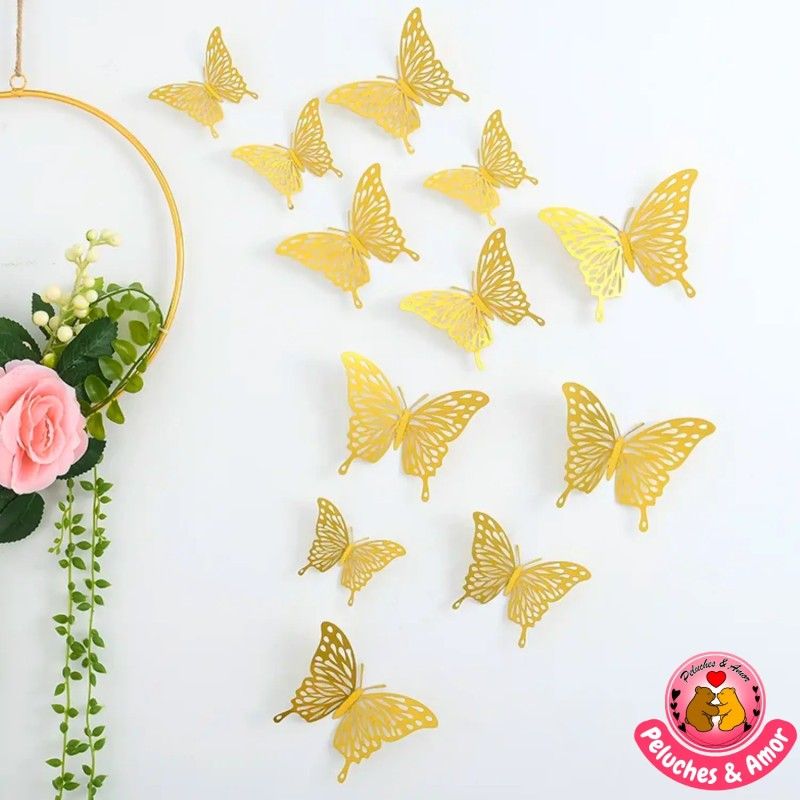 GENERICO - Set 12 Mariposas Decorativas Dorado