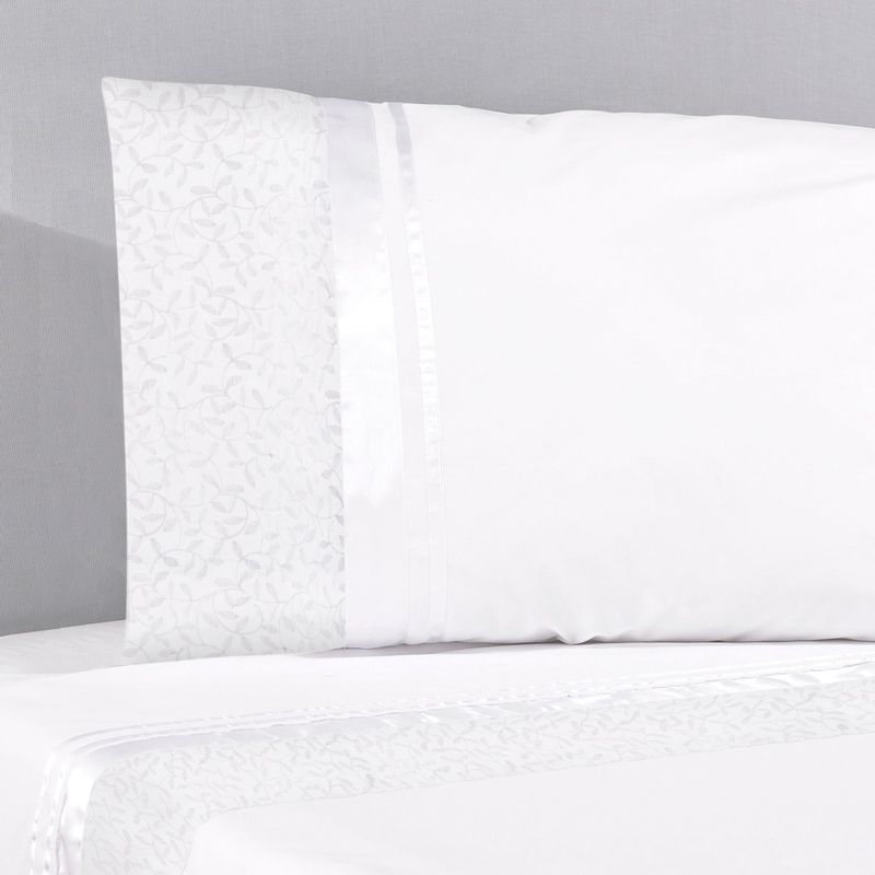 NINA HERRERA - Sábana Clásica Broderie Hojita Blanco 220 Hilos 1 Plaza