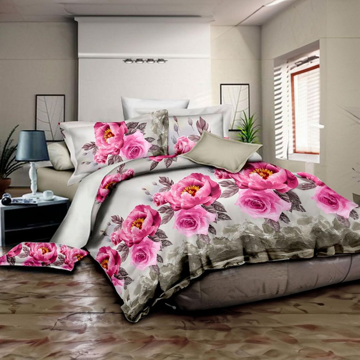 GENERICO - Cubrecama Quilt Verano 1.5 Plazas+funda 50x70 Rosas 613