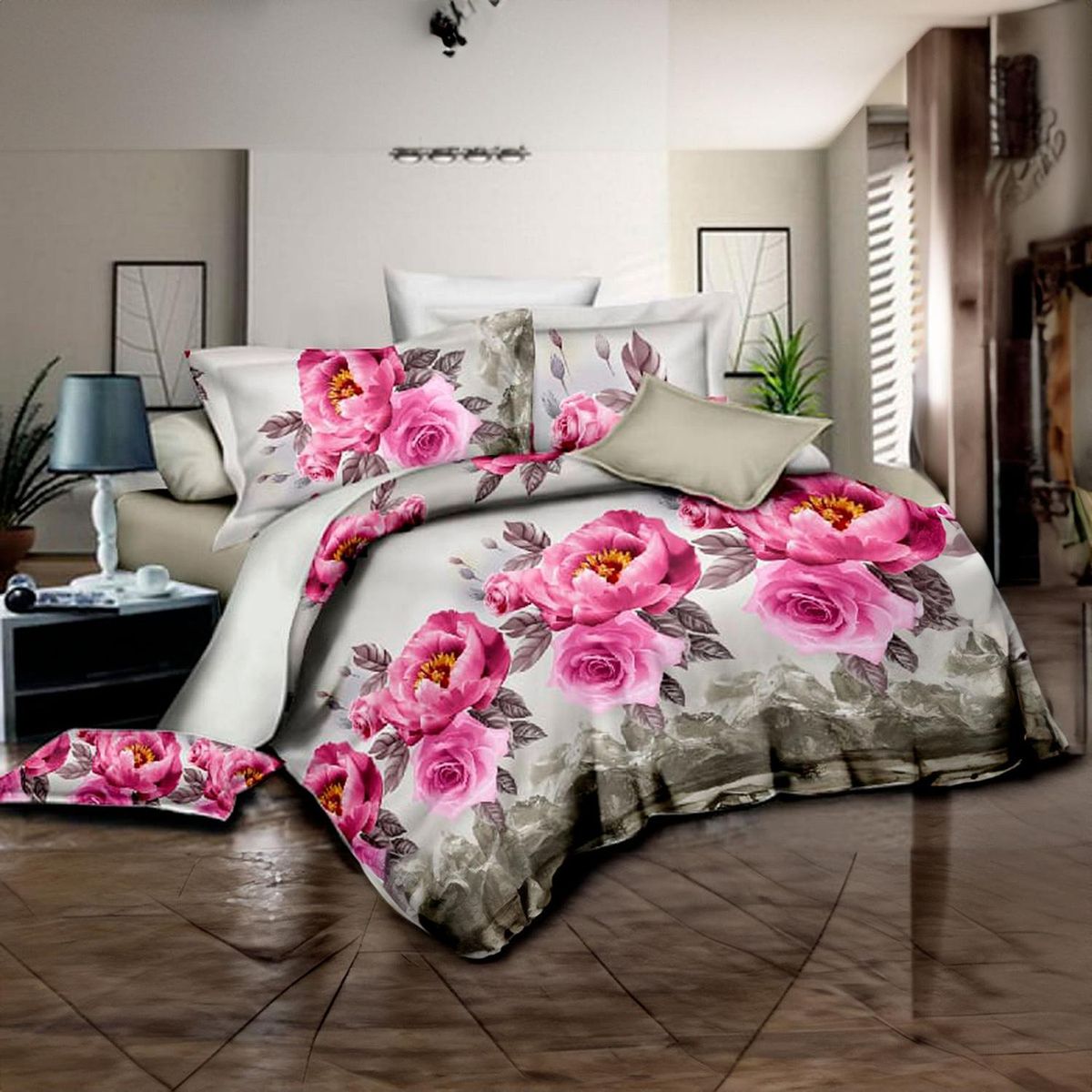 GENERICO - Cubrecama Quilt Verano 1.5 Plazas+funda 50x70 Rosas 613