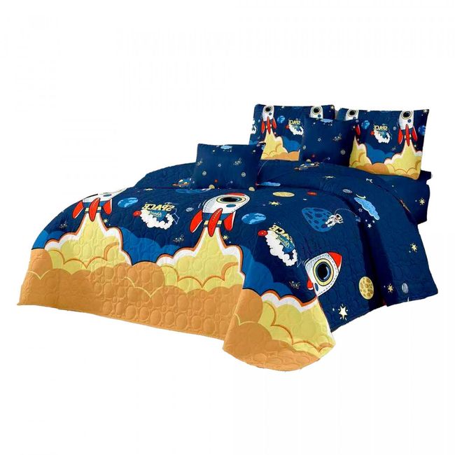 GENERICO - Cubrecama Quilt Verano 1.5 Plazas+funda 50x70 Space Azul 612