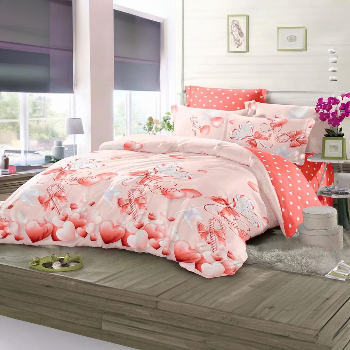 GENERICO - Cubrecama Quilt Verano 1.5 Plazas +funda 50x70 Corazones 610