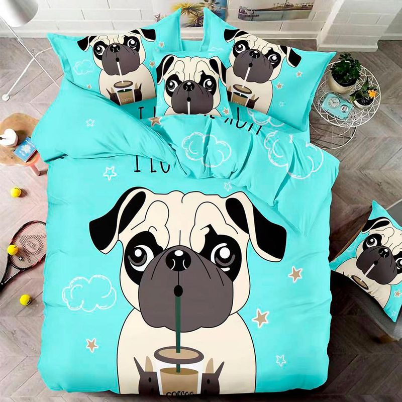 GENERICO - Cubrecama Quilt Verano 1.5 Plazas +funda 50x70 Pug Dog 603