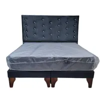 Cama Europea 2 Plazas + Respaldo Negro A Piso + Colchón Resorte