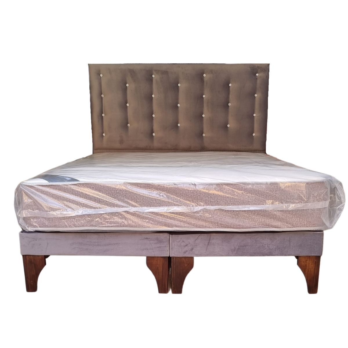 GENERICO - Cama Europea 2 Plazas + Respaldo Gris A Piso + Colchón Resorte