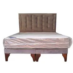 GENERICO - Cama Europea 2 Plazas + Respaldo Gris A Piso + Colchón Resorte