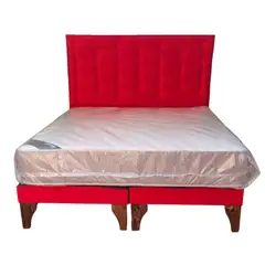 GENERICO - Cama Europea 2 Plazas + Respaldo Rojo A Piso + Colchón Resorte