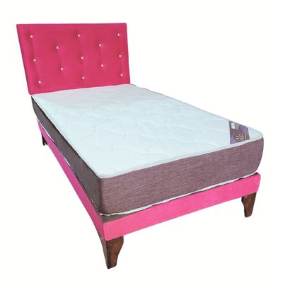 Imagen 2 del producto Cama Europea 1 1/2P Respaldo Fucsia Felpa Diamante Colchón Resorte