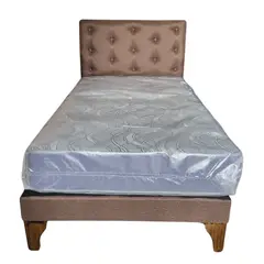 GENERICO - Cama Europea 1 1/2P Respaldo Cafe Lino Colchón Resorte Bonnell