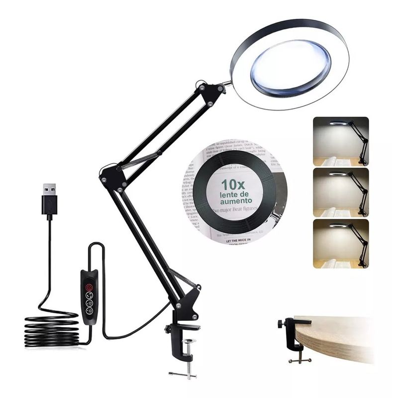 KUANGYE - Lámpara Y Abrazadera De Escritorio De Lupa Con Luz Led De 3