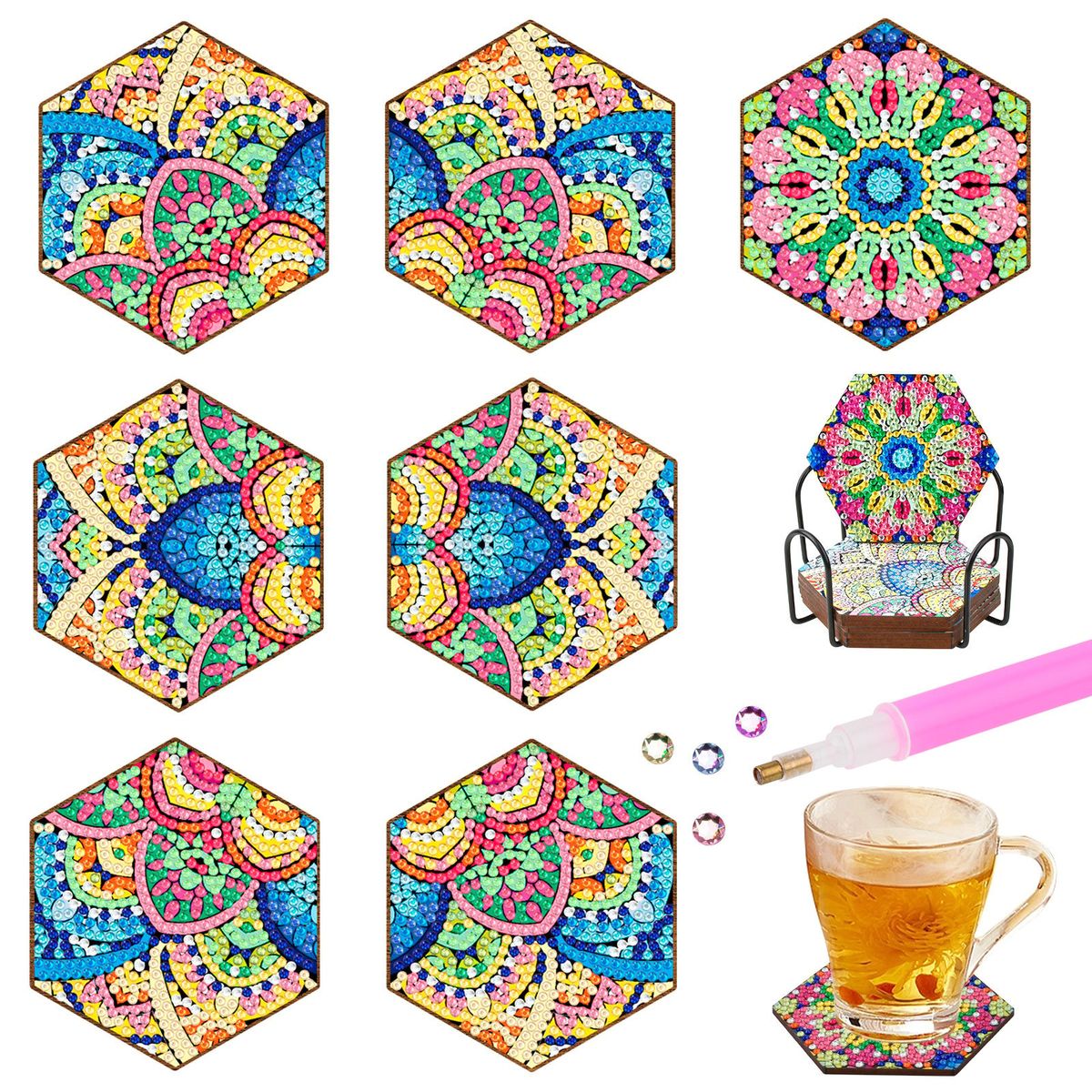 YAYKO - Juego de 7 posavasos de pintura de diamantes DIY