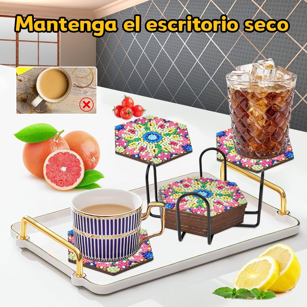 YAYKO - Juego de 7 posavasos de pintura de diamantes DIY