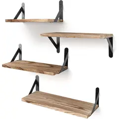 ROHE - Repisas Flotantes De Madera Pino Modernas Kit X4 Marrón