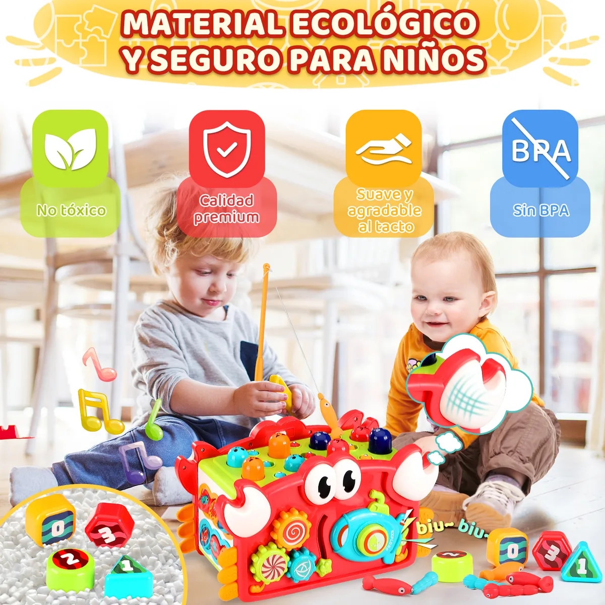 LUKOVEE - Juguete Montessori Didáctico 15 En 1 Para Bebé Luz Y Musica