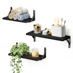 ELEMENT DESIGN - Repisas Flotantes De Madera Pino Modernas Kit X3 Negro