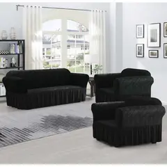 ANGELES DEL HOGAR - Fundas Cubresillon Sofa Turco Liso Con Diseño 3+ 1+1 Cuerpos Negro