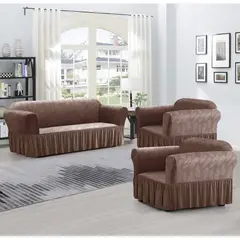 ANGELES DEL HOGAR - Fundas Cubresillon Sofa Turco Liso Con Diseño 3+ 1+1 Cuerpos Café