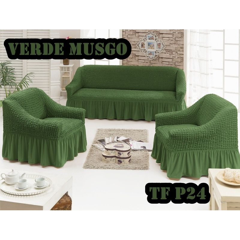 ANGELES DEL HOGAR - Fundas Cubresillon Sofa Turco Cuadrille  3+ 1+1 Cuerpos  Verde Musgo