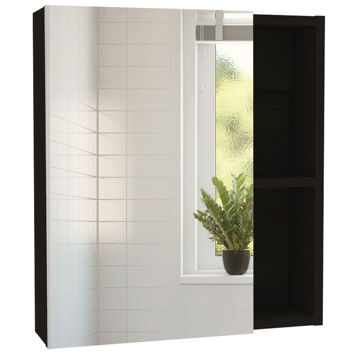 FMFURNITURE - Botiquín Con Espejo 1 Puerta - Negro 49.7x45x15.5 cm