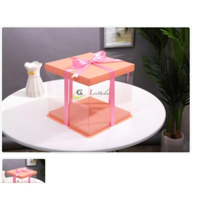GENERICO - Caja P/Torta Trans C/Rosado 38cm (Sin Lazo) 5 Unidades Reposteria