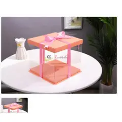 GENERICO - Caja P/Torta Trans C/Rosado 38cm (Sin Lazo) 5 Unidades Reposteria