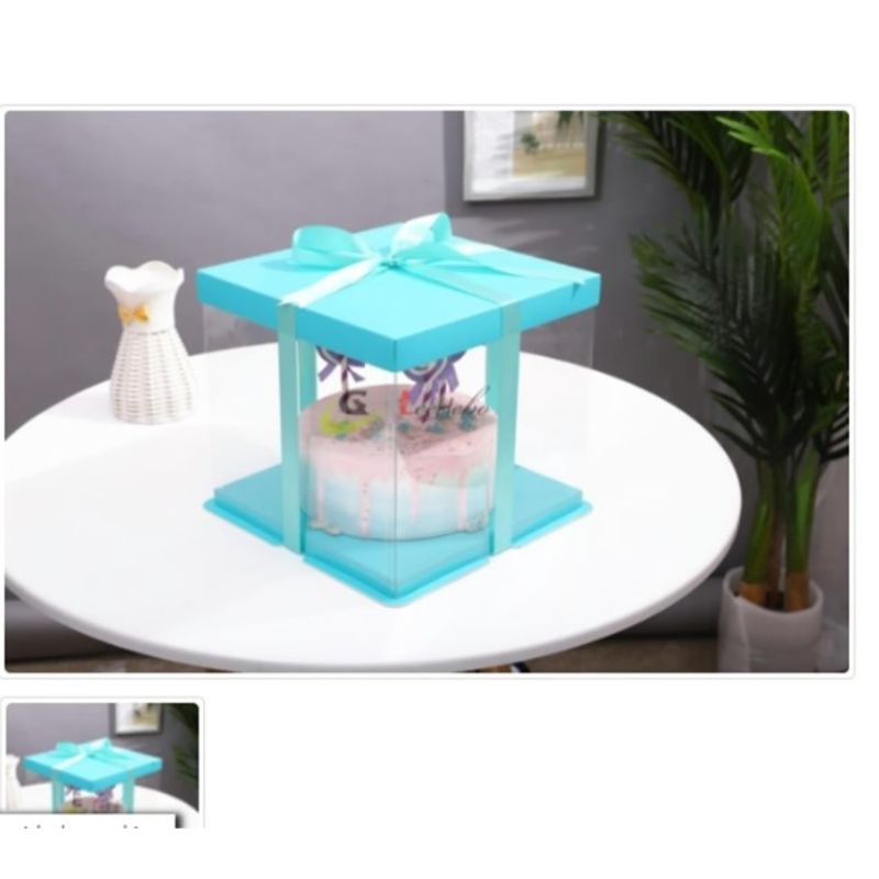 GENERICO - Caja P/Torta Trans C/Celeste 38cm (Sin Lazo) 5 Unidades