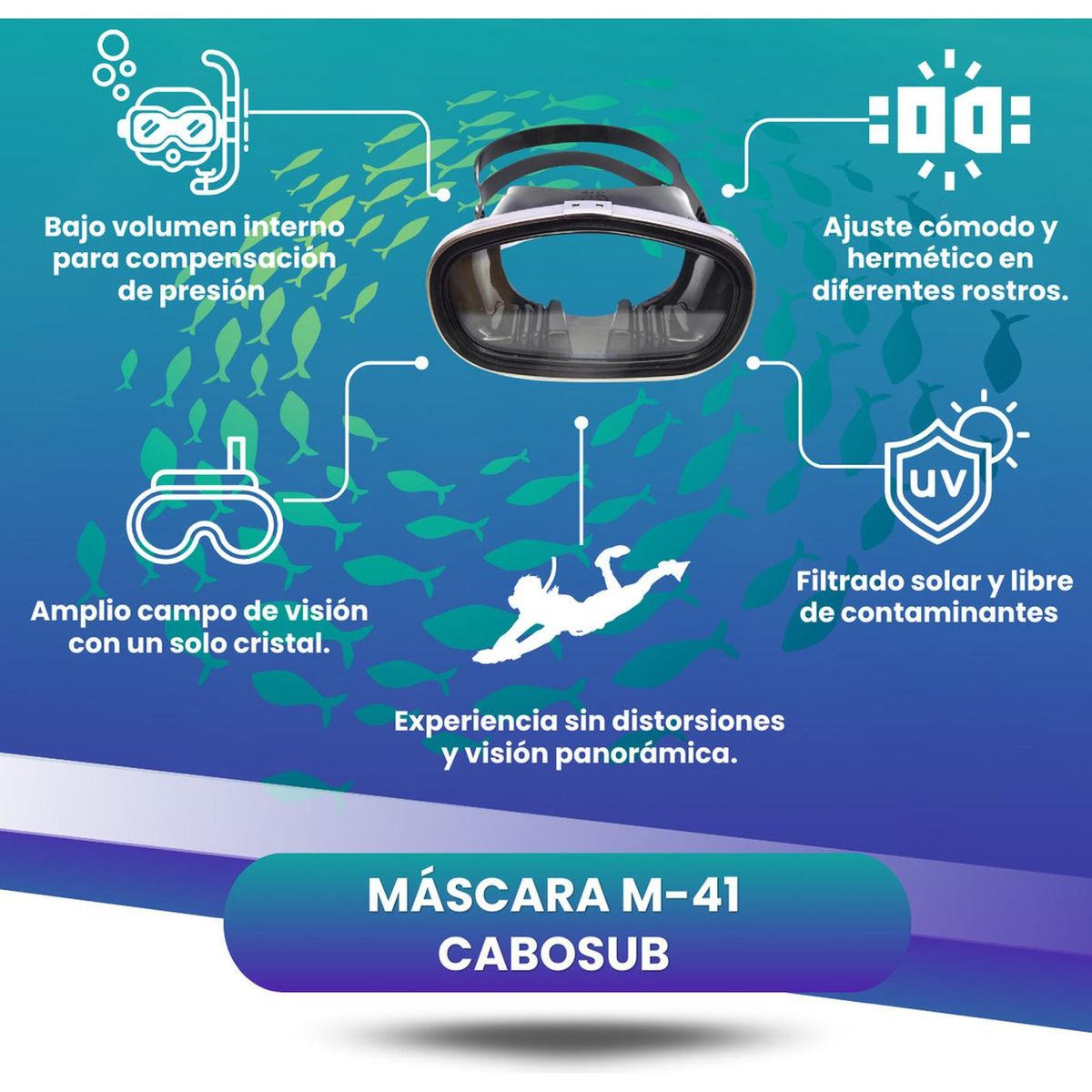 CABOSUB - Mascara Buceo Snorkel CaboSub M-41 Comodidad Visión Precisa
