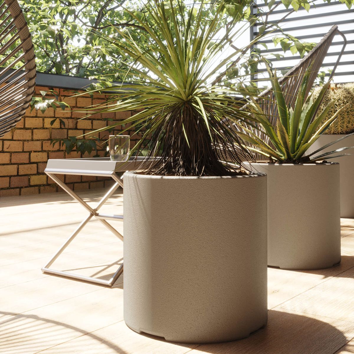 AMALFI - Macetero De Plástico Amalfi Cilindro 30x30 Cm Y 20 Litros Color Beige