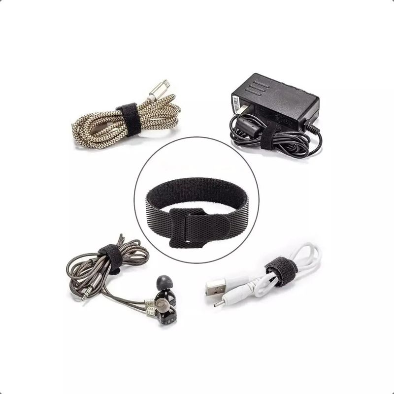 GENERICO - Pack 100u Amarra Cables Bridas Velcro Negro Cinta