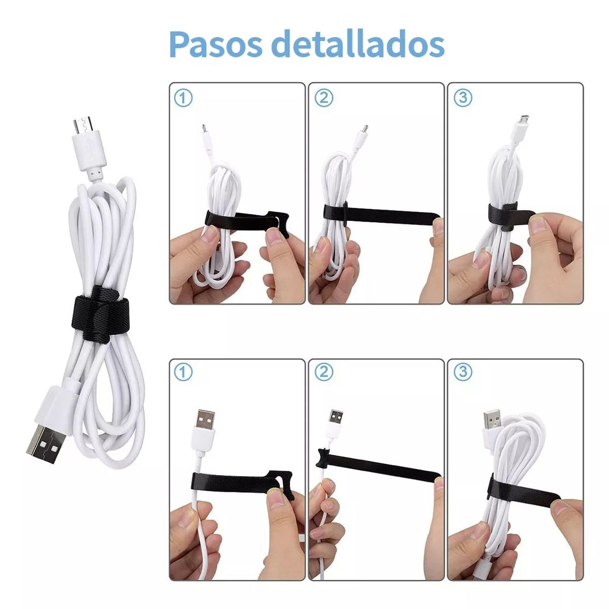 ATURE - Pack 100u Amarra Cables Bridas Velcro Negro Cinta