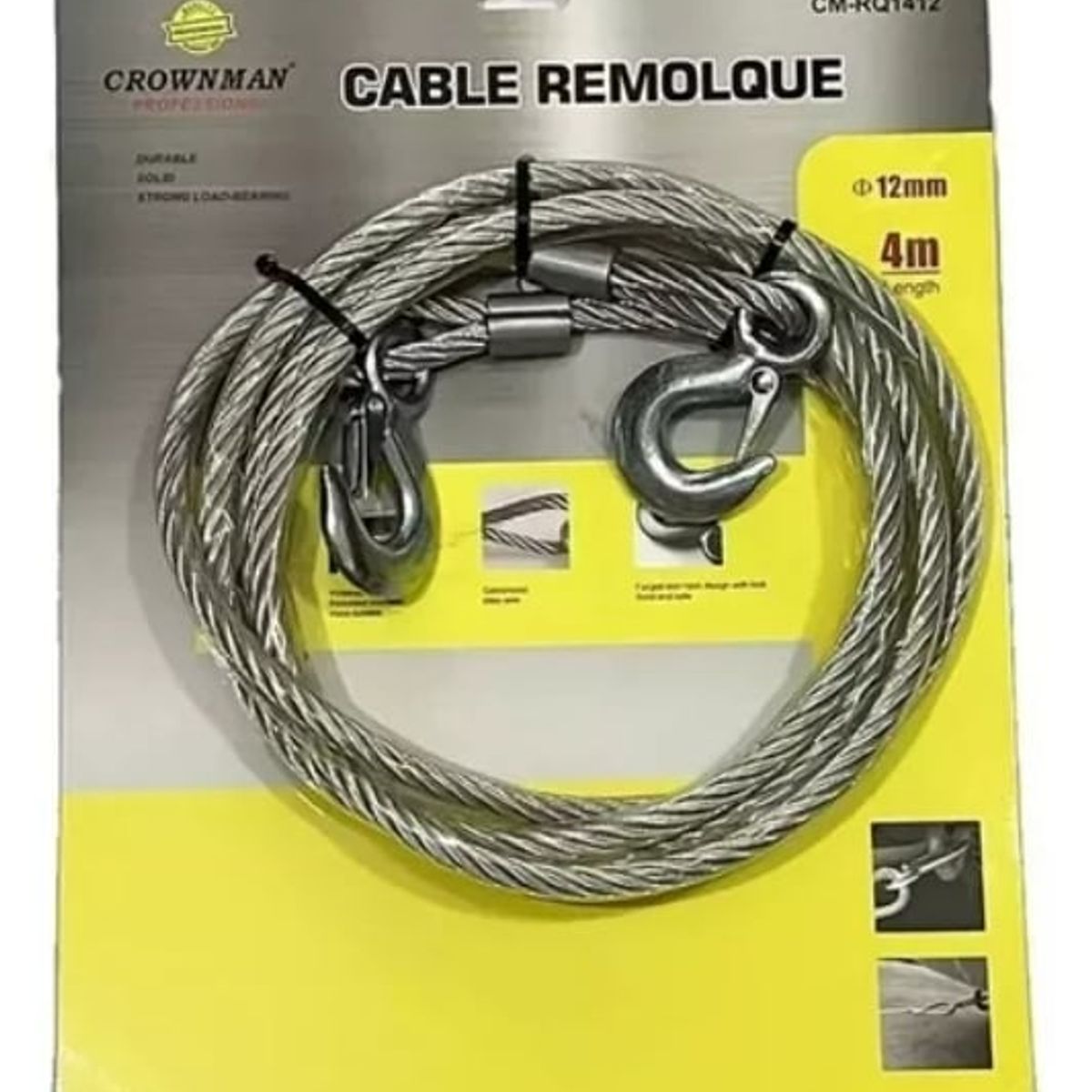 GENERICO - Cable De Remolque Auto Piola Acero 7000 kg 12mm X 4m