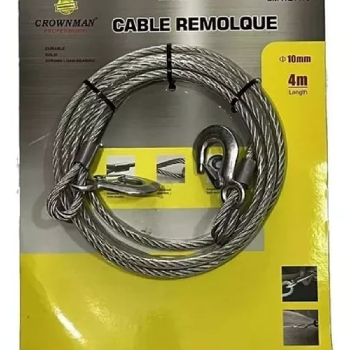 GENERICO - Cable De Remolque Auto Piola Acero 6000kgs 10mm X 4m