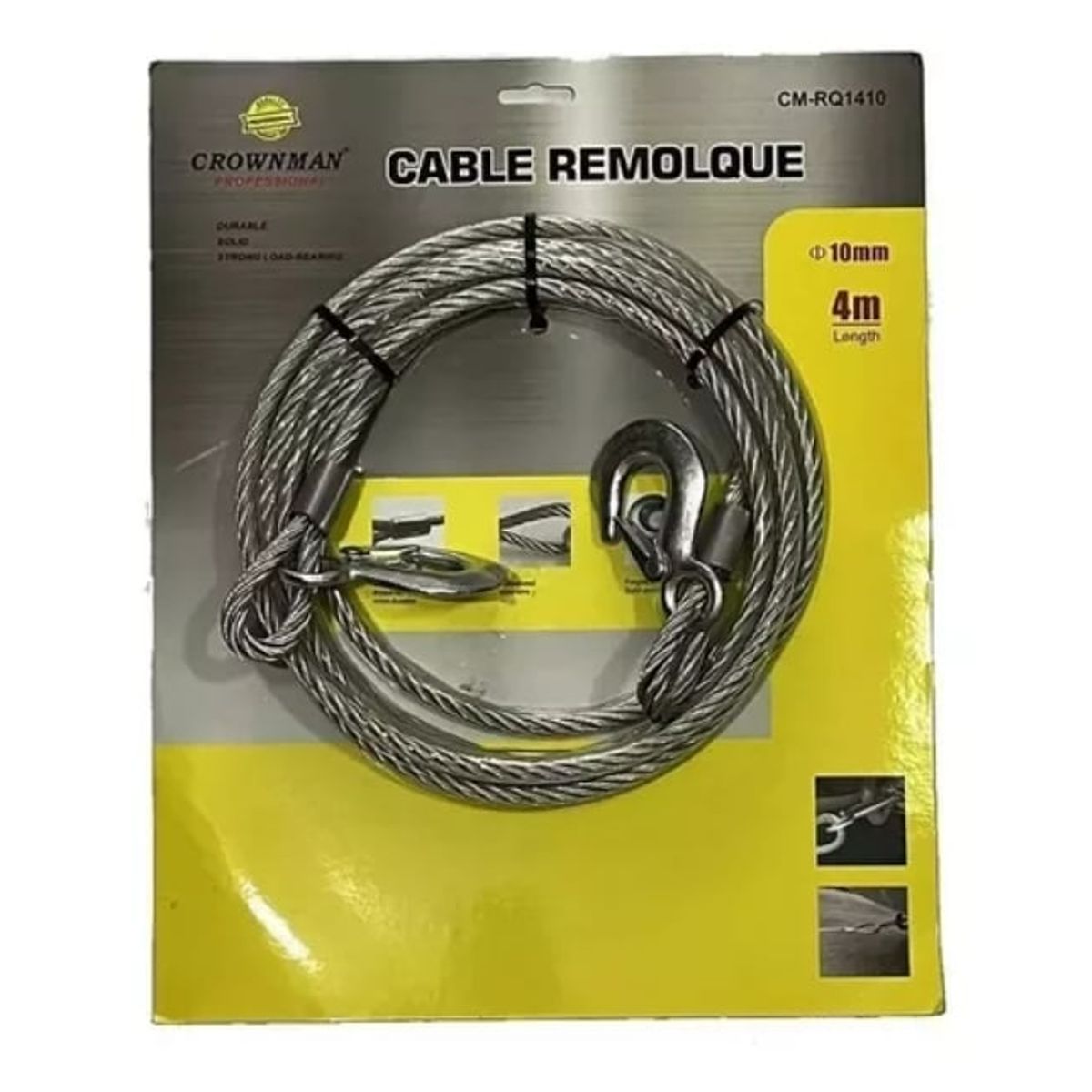GENERICO - Cable De Remolque Auto Piola Acero 6000kgs 10mm X 4m