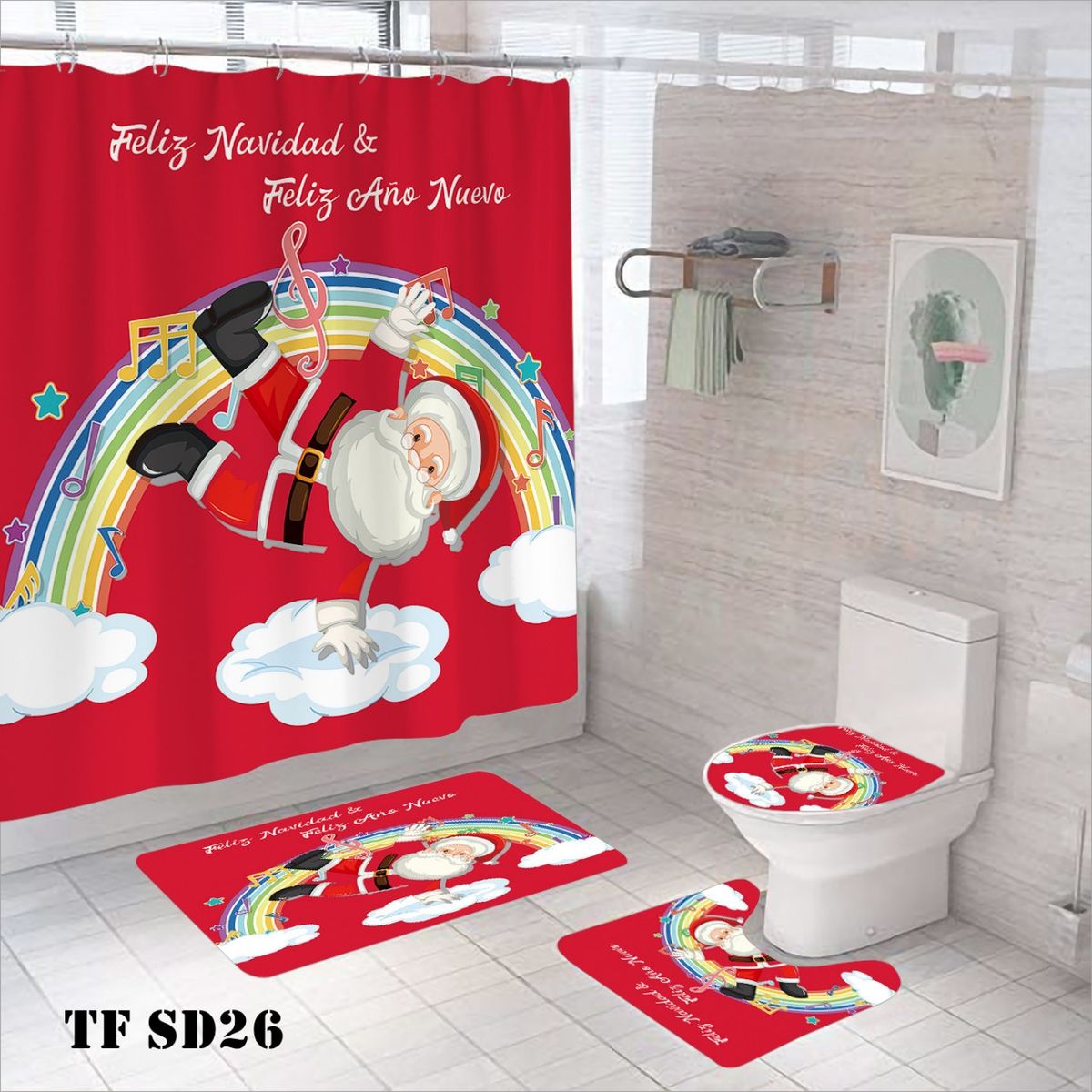 GENERICO - CORTINA DE BAÑO CON 3 ALFOMBRAS HERMOSOS DISEÑOS