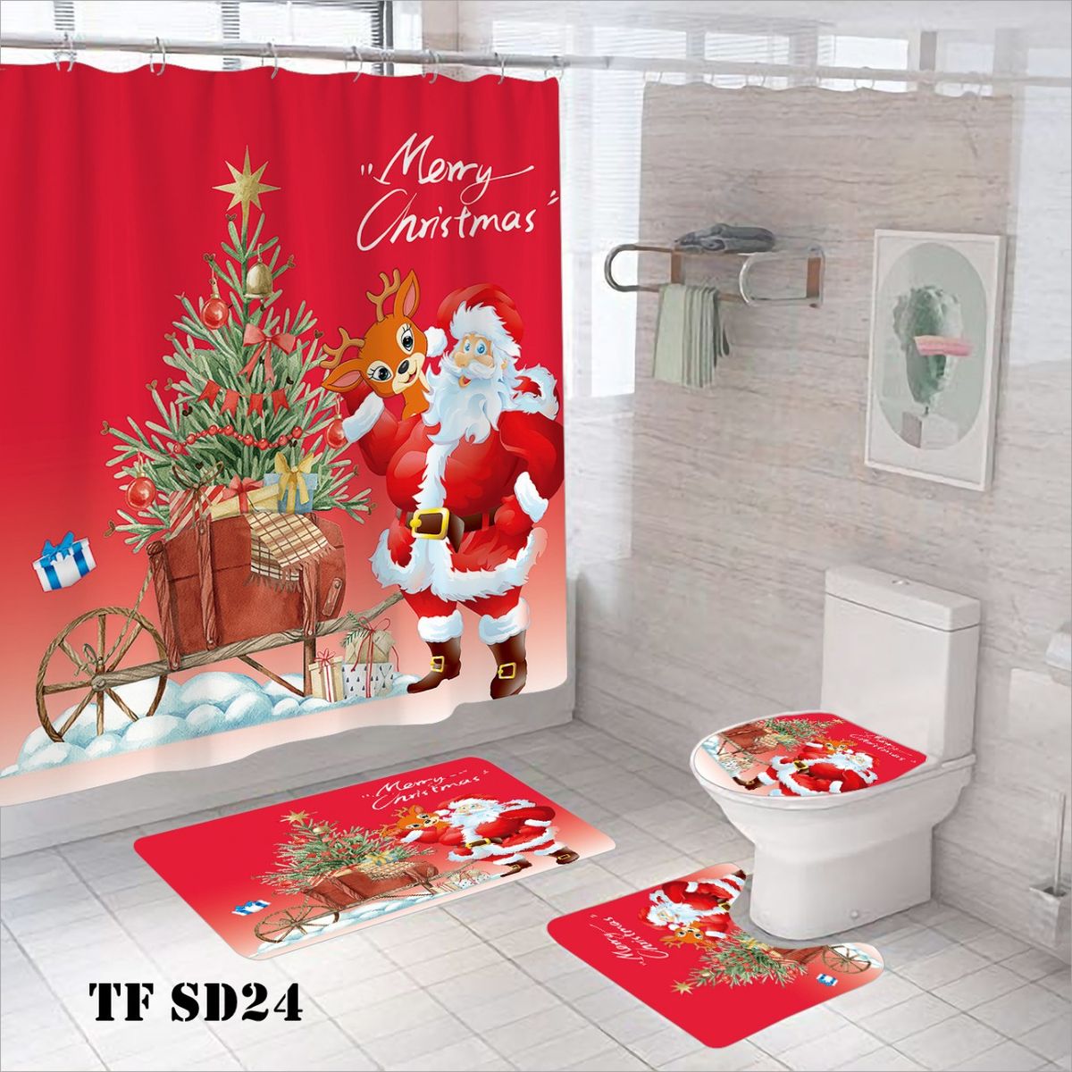 GENERICO - CORTINA DE BAÑO CON 3 ALFOMBRAS HERMOSOS DISEÑOS