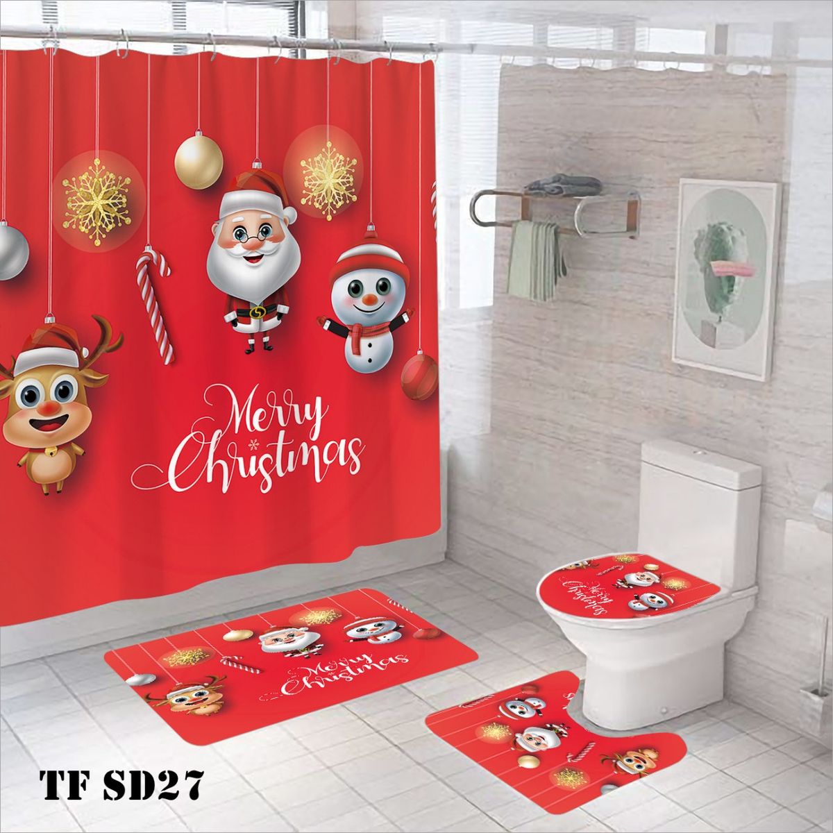 GENERICO - CORTINA DE BAÑO CON 3 ALFOMBRAS HERMOSOS DISEÑOS