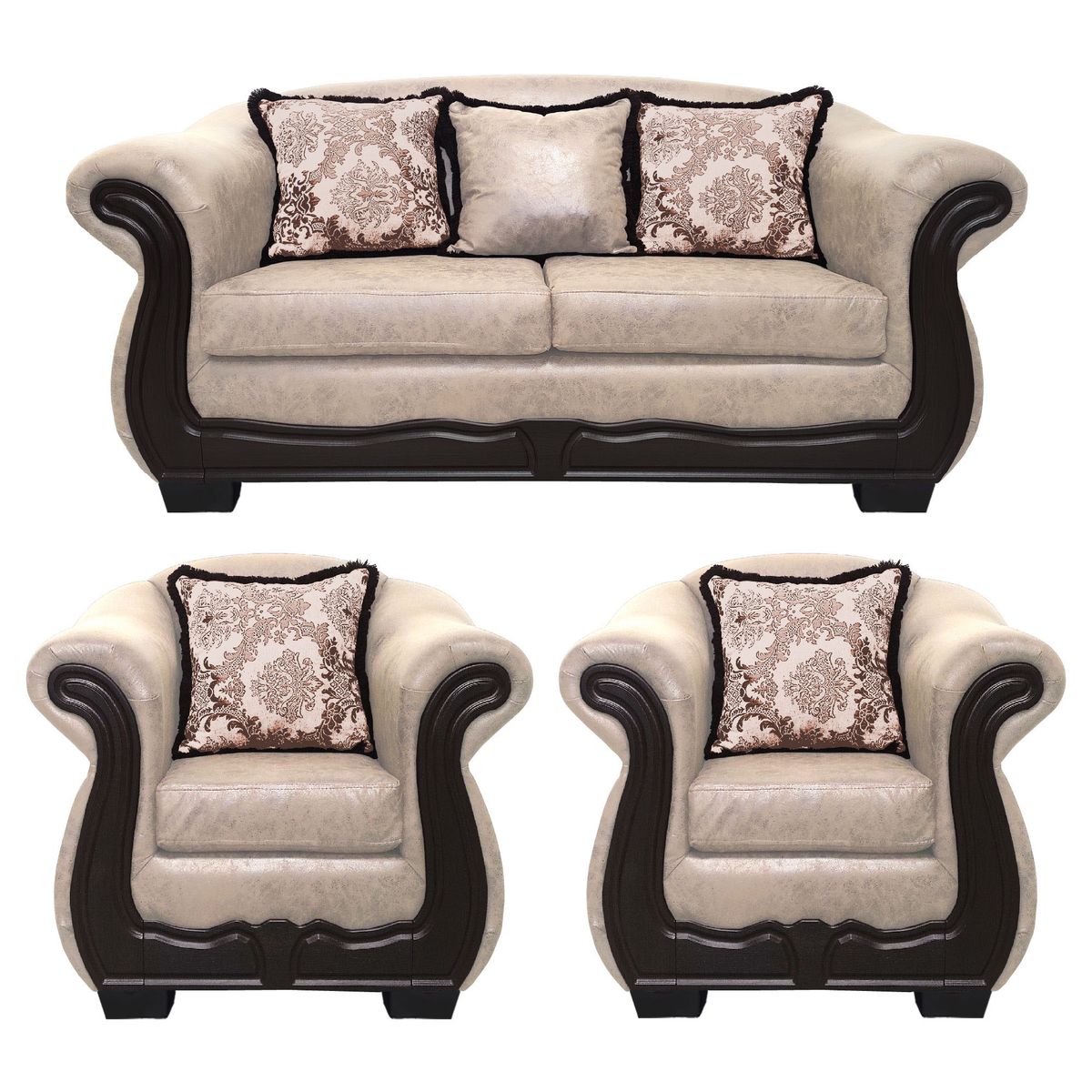 AMERICA DECORA - Living Con Resorte Estructural Búfalo 5 Cuerpos 3+1+1 Envejecido