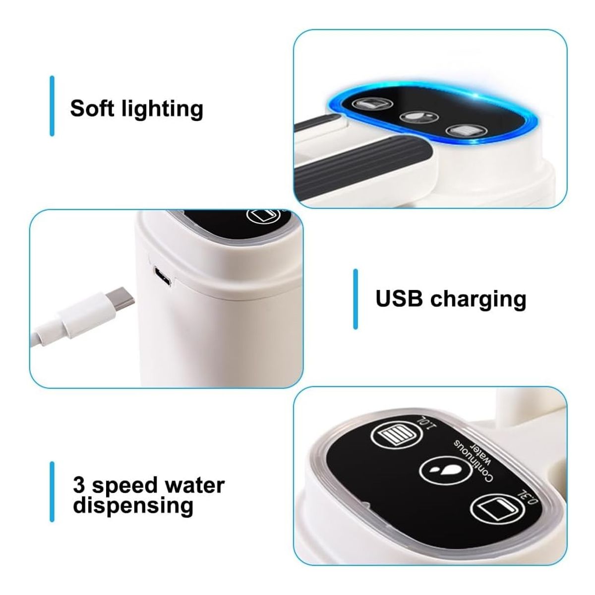 ATURE - Dispensador de Agua Electrica Recargable USB Plegable 3 Modos