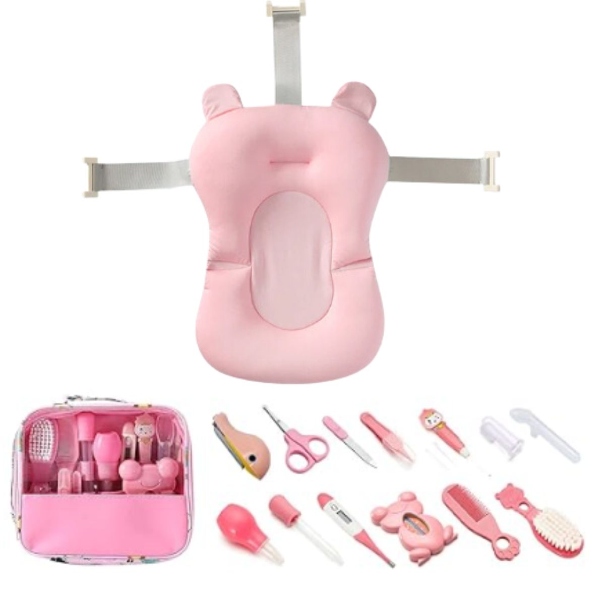 GENERICO - Kits de Higiene para Bebe + Cojín Hamaca de Bañera Rosado