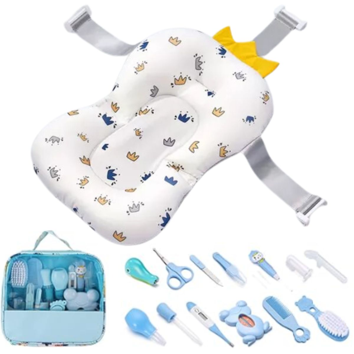 GENERICO - Kits de Aseo para Bebe + Cojín Hamaca de Bañera Corona