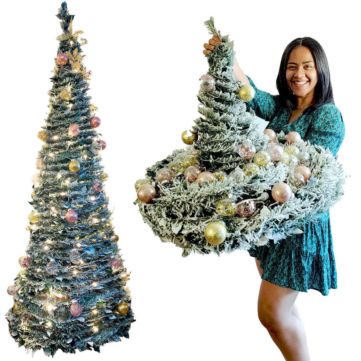 GENERICO - árbol de navidad plegable con iluminación y decoración instaladas